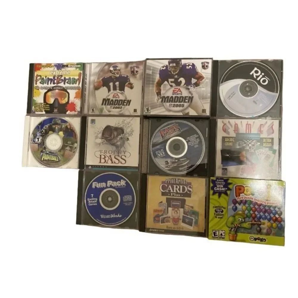 Lot of 11 PC CD-ROM Games Computer Madden 2002 2005 Bass Hunter Paintball Paint